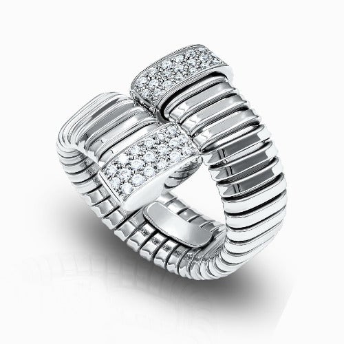 Tessitore Diamond Tubogas Open-Cuff Ring in 18K White Gold