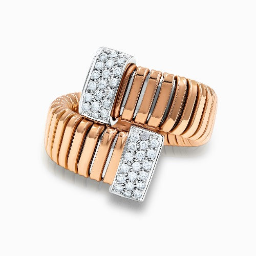 Tessitore Diamond Tubogas Open-Cuff Ring in 18K Rose & White Gold