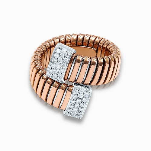 Tessitore Diamond Tubogas Open-Cuff Ring in 18K Rose & White Gold