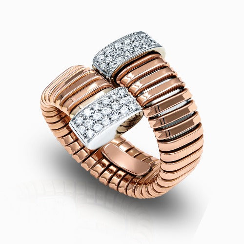 Tessitore Diamond Tubogas Open-Cuff Ring in 18K Rose & White Gold