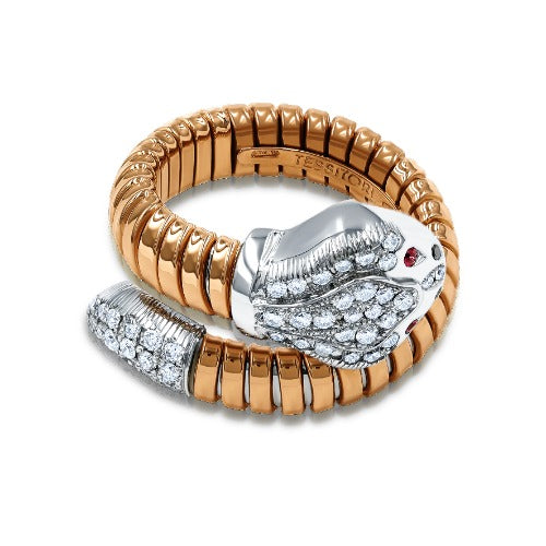 Tessitore Serpente Diamond & Ruby Coiled Ring in 18K Rose & White Gold