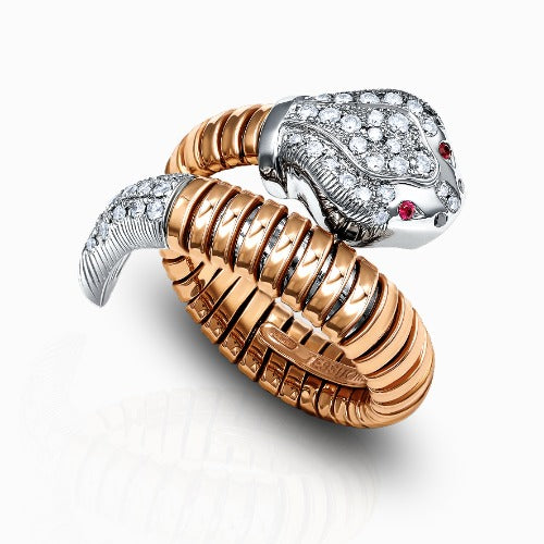 Tessitore Serpente Diamond & Ruby Coiled Ring in 18K Rose & White Gold