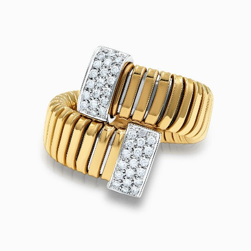 Tessitore Diamond Tubogas Open-Cuff Ring in 18K Yellow & White Gold
