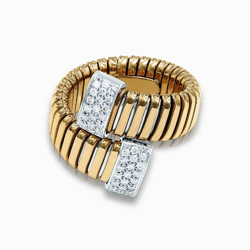 Tessitore Diamond Tubogas Open-Cuff Ring in 18K Yellow & White Gold