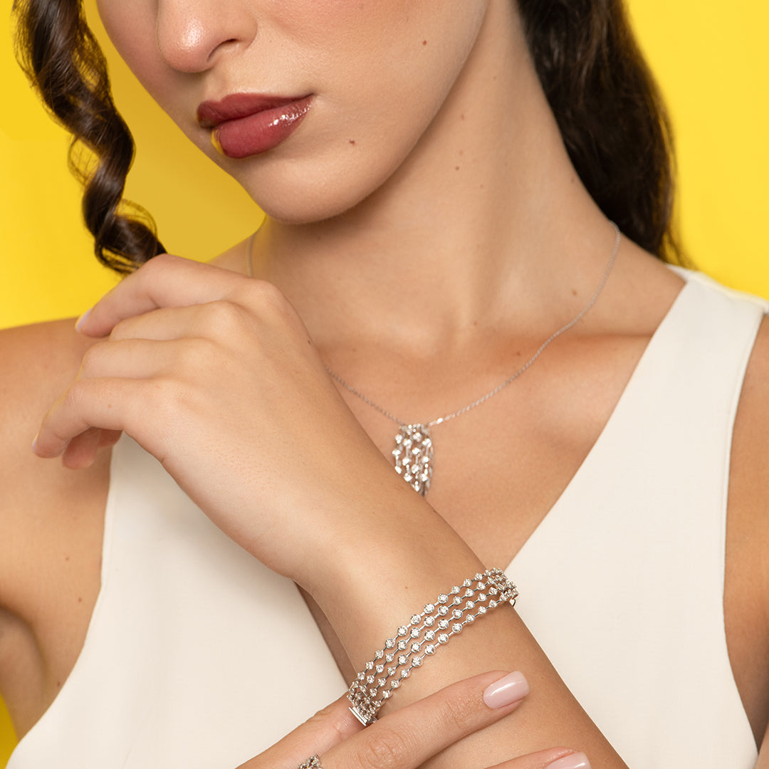 Amara 4 Line Diamond Bangle - White Gold