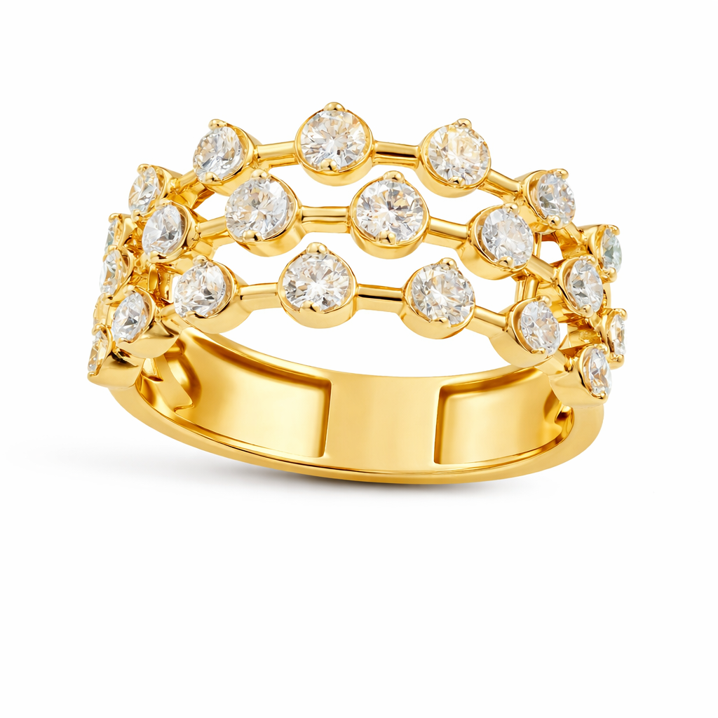 Amara 3 Line Diamond Ring in 18K Yellow Gold  by Liali Jewellery - shop diamond jewellery online through www.lialijewellery.com - The most trusted diamond jewellery in UAE - world wide shipping - free delivery in UAE 