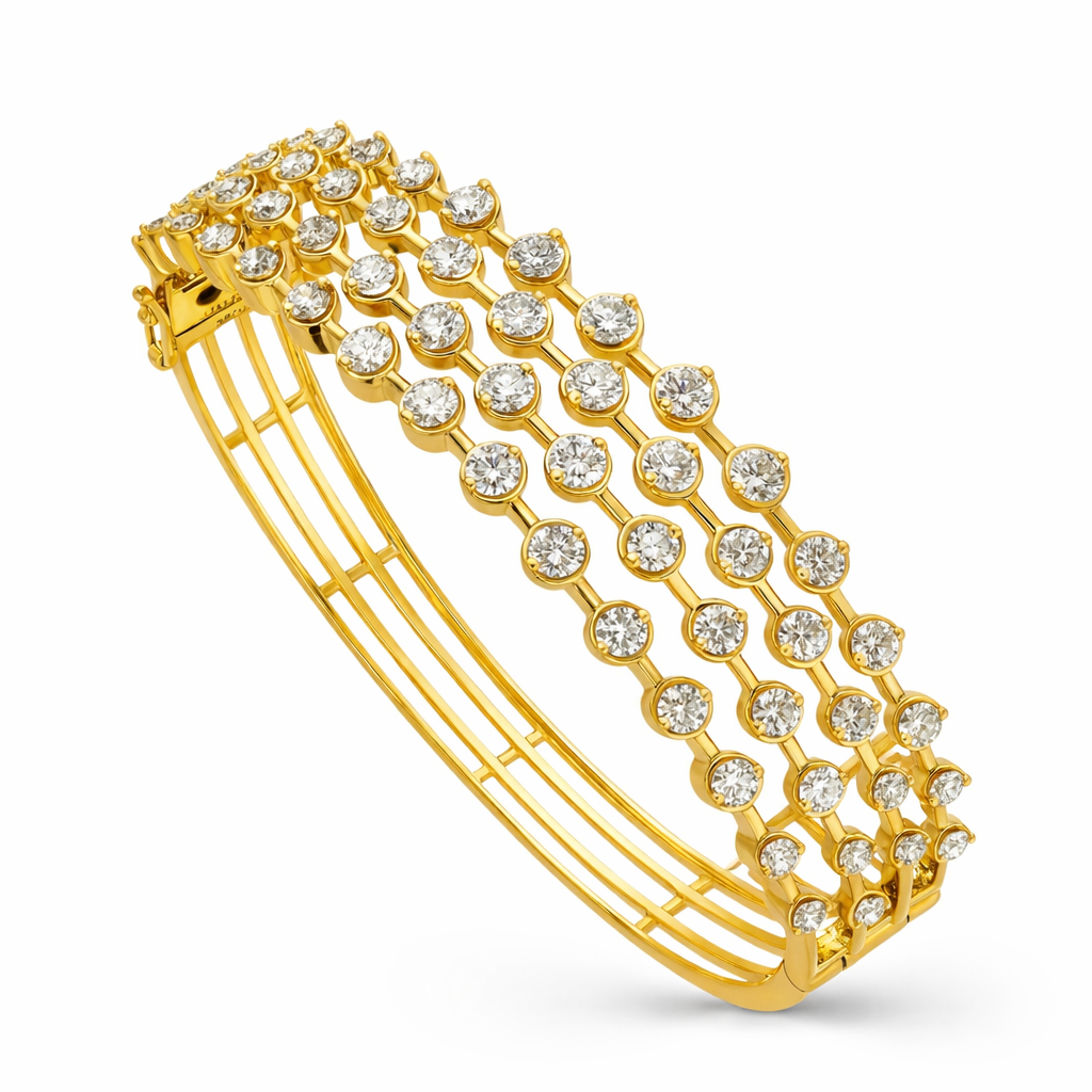 Amara 4 Line Diamond Bangle in 18K Yellow Gold by Liali Jewellery - shop diamond jewellery online through www.lialijewellery.com - The most trusted diamond jewellery in UAE - world wide shipping - free delivery in UAE 