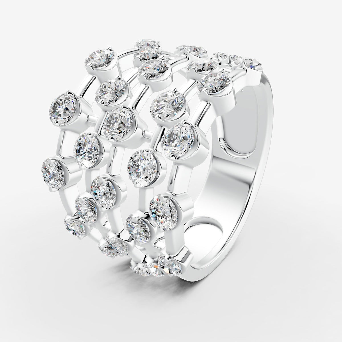 Amara 5 Line Diamond Ring in 18K White Gold by Liali Jewellery - shop diamond jewellery online through www.lialijewellery.com - The most trusted diamond jewellery in UAE - world wide shipping - free delivery in UAE - Fne jewellery since 1999