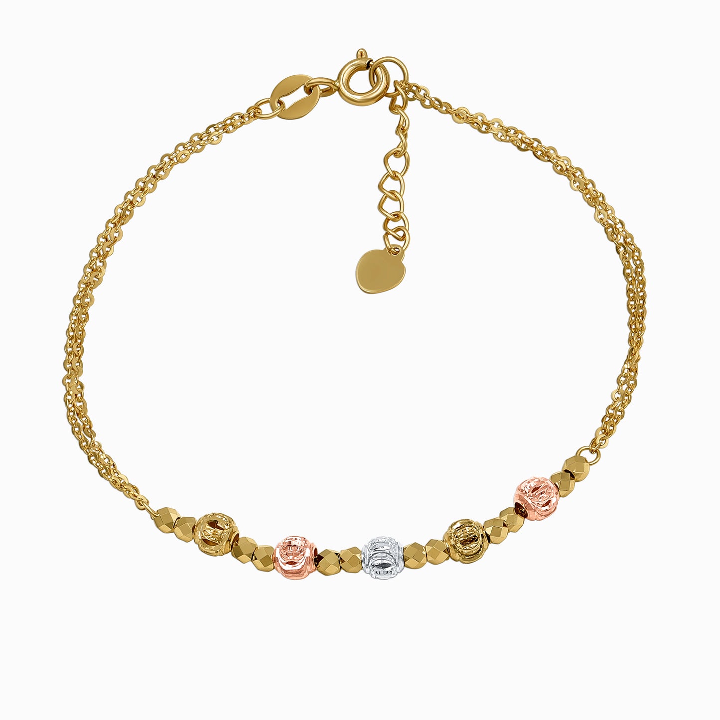 Tri-Color Diamond-Cut Beaded 18K Gold Bracelet