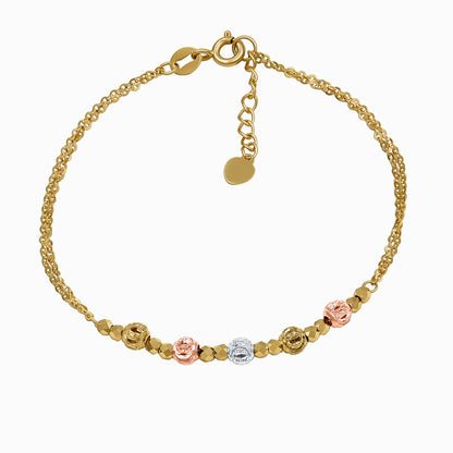 Tri-Color Diamond-Cut Beaded 18K Gold Bracelet