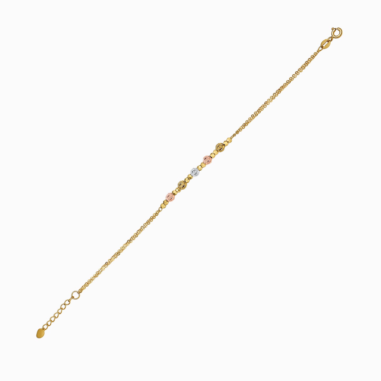 Tri-Color Diamond-Cut Beaded 18K Gold Bracelet