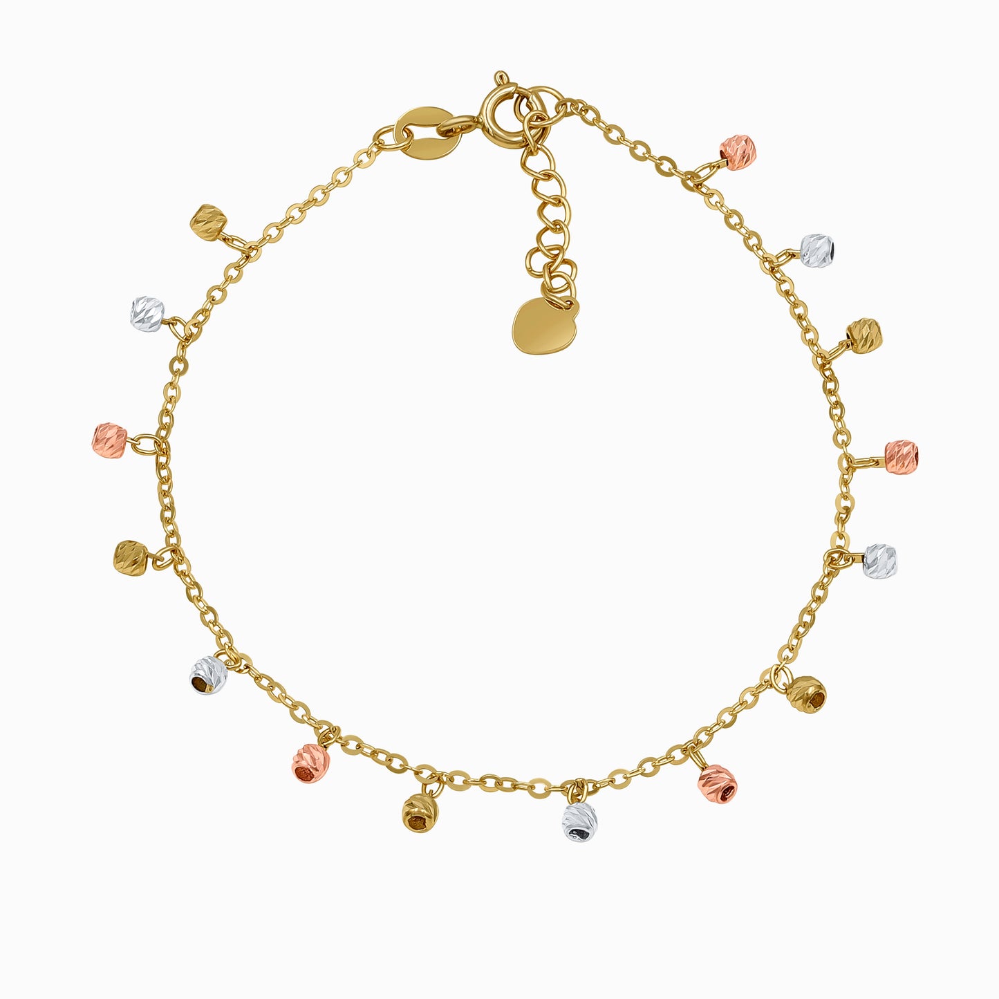 Tri-Color Diamond-Cut Droplet 18K Gold Bracelet
