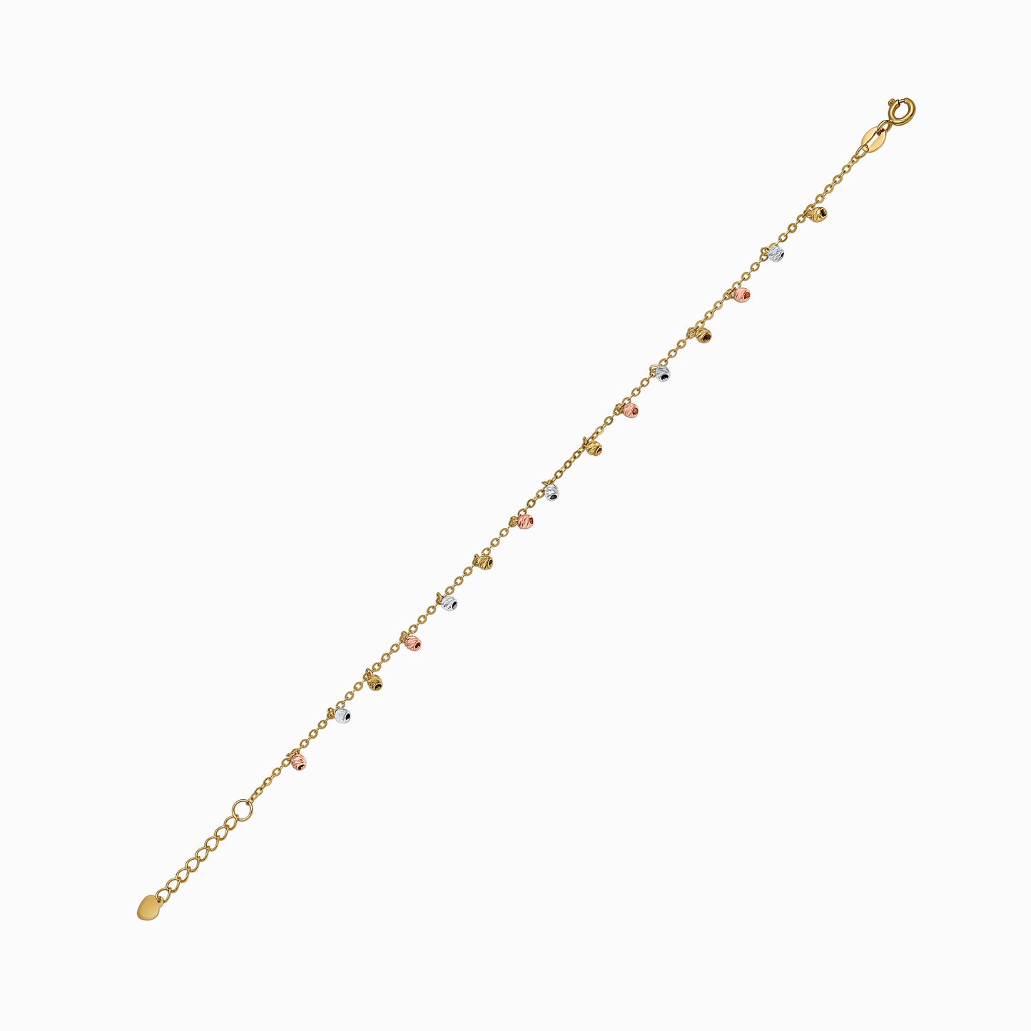 Tri-Color Diamond-Cut Droplet 18K Gold Bracelet