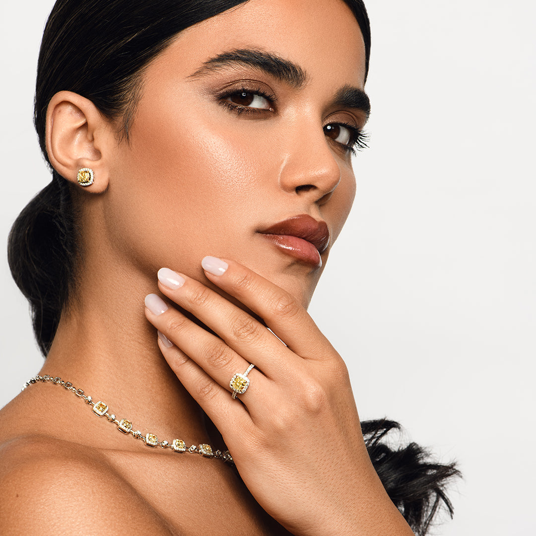 Fancy Yellow Diamond Cushion Halo Ring