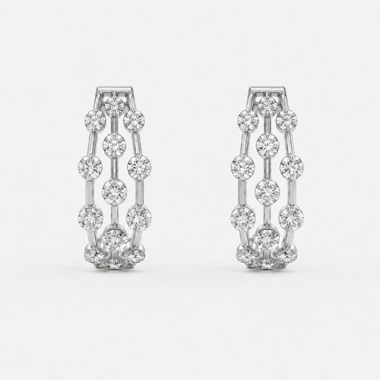 Amara 3 line Diamond Earring in 18K White gold