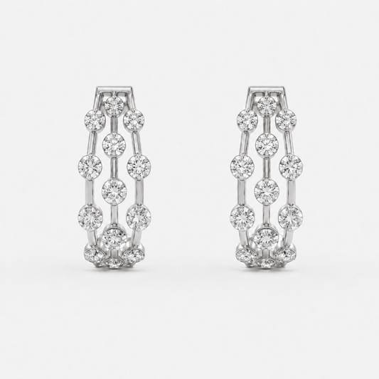 Amara 3 line Diamond Earring in 18K White gold
