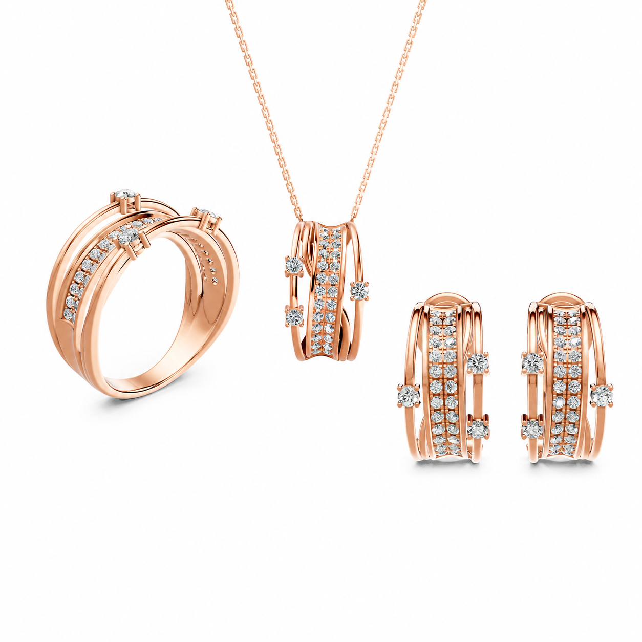 Midnight Rose Diamond Ring, Earring, Pendant Set (Small)