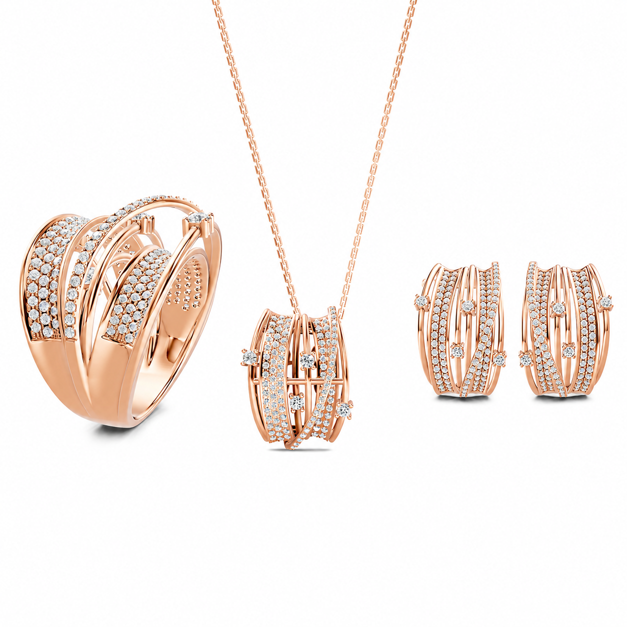 Midnight Rose Diamond Ring, Earrings & Pendant Set (large)