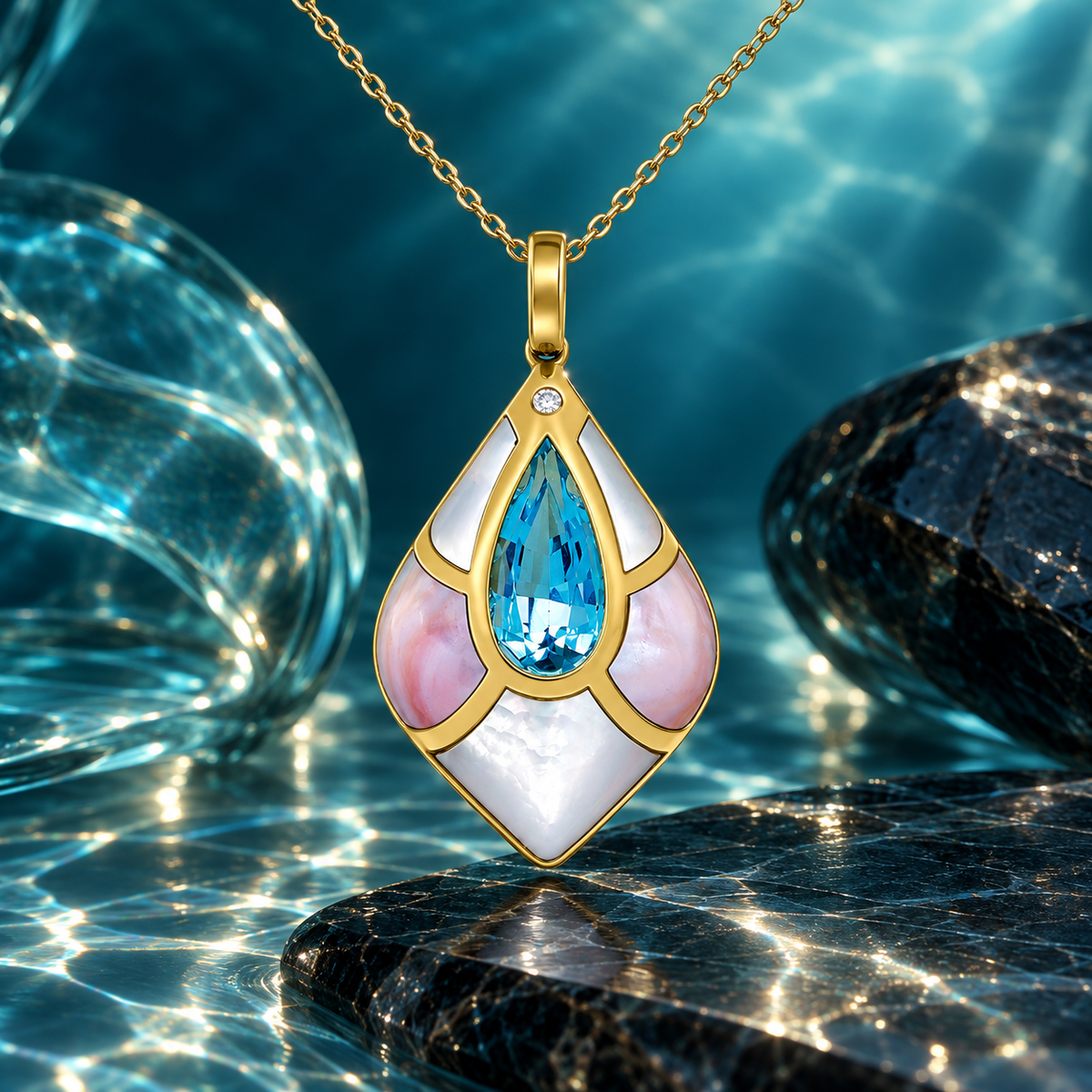 Azure Petal Blue Topaz & Mother-of-Pearl Pendant