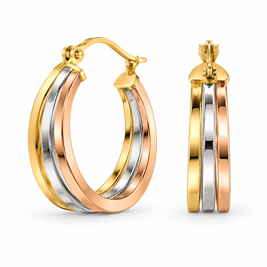 Trinité Tri-Color 18K Gold Hoop Earrings
