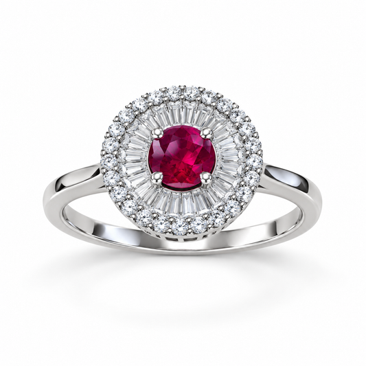 Roselle Ruby & Diamond Ring in 18K White Gold