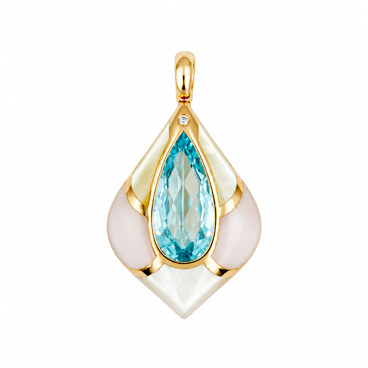 Sakura Pear Blue Topaz and Mother-of-Pearl Pendant