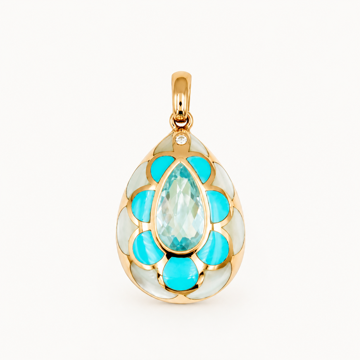 Sakura Drop Aquamarine and Mother-of-Pearl Pendant