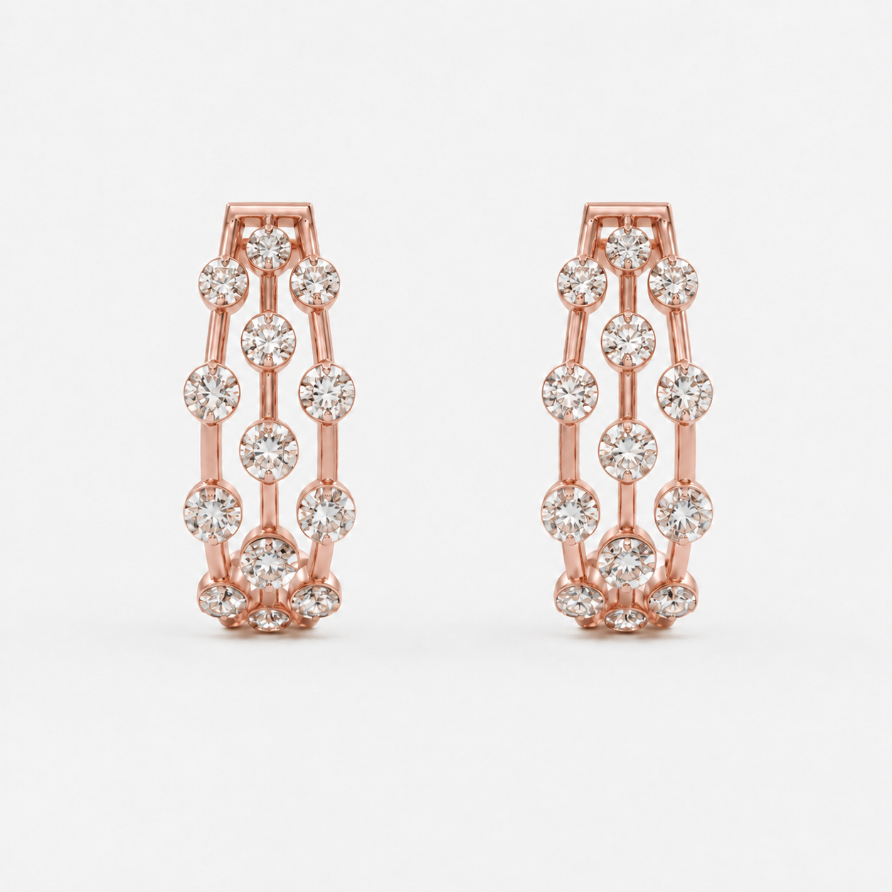 Amara 3 line Diamond Earring in 18K Rose Gold