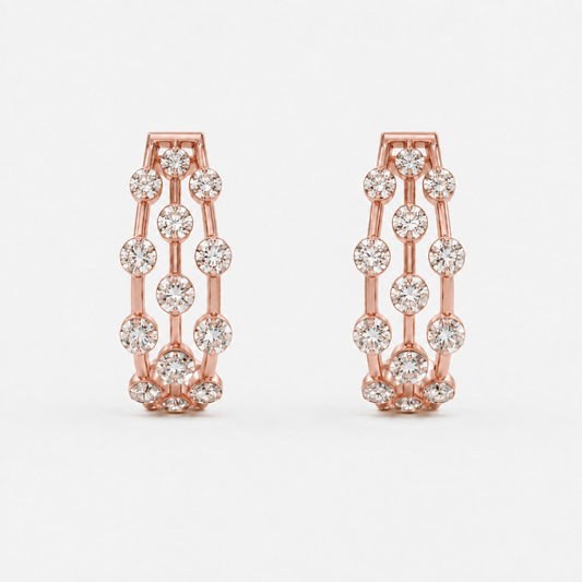 Amara 3 line Diamond Earring in 18K Rose Gold