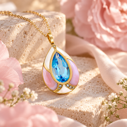 Azure Petal Pearl Pendant in 18K Yellow Gold