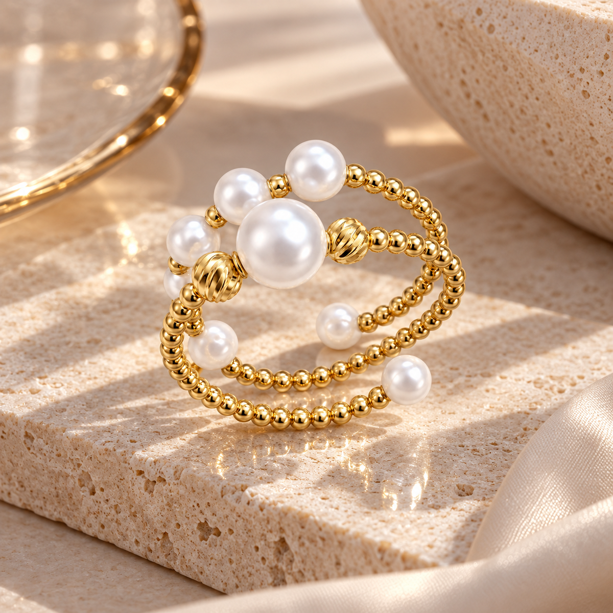 Sakura Pearl Harmony Spiral Ring in 18K Yellow Gold