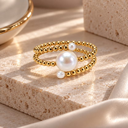 Pearl Orbit Ring in 18K Yellow Gold
