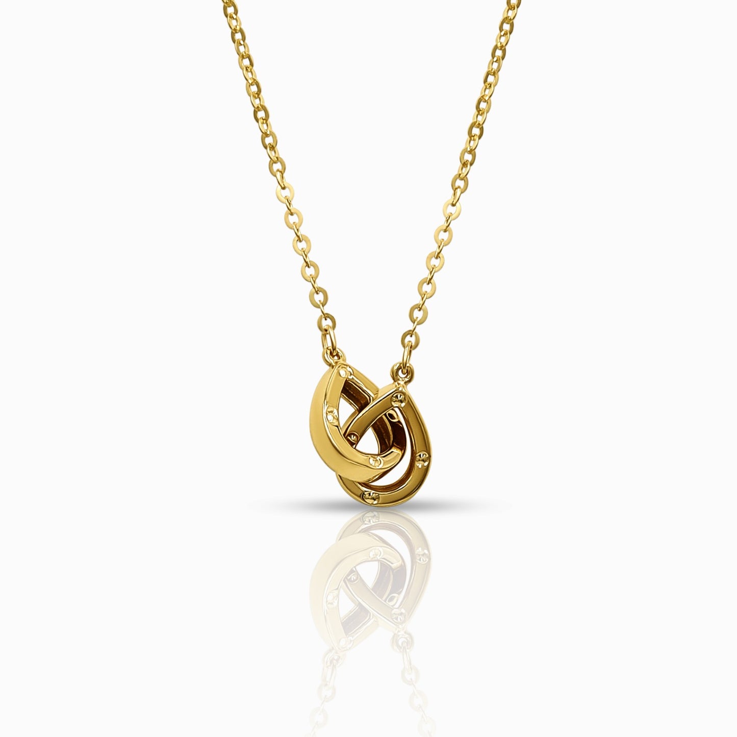 Interlocking Ring Circle 18K Yellow Gold Pendant Necklace