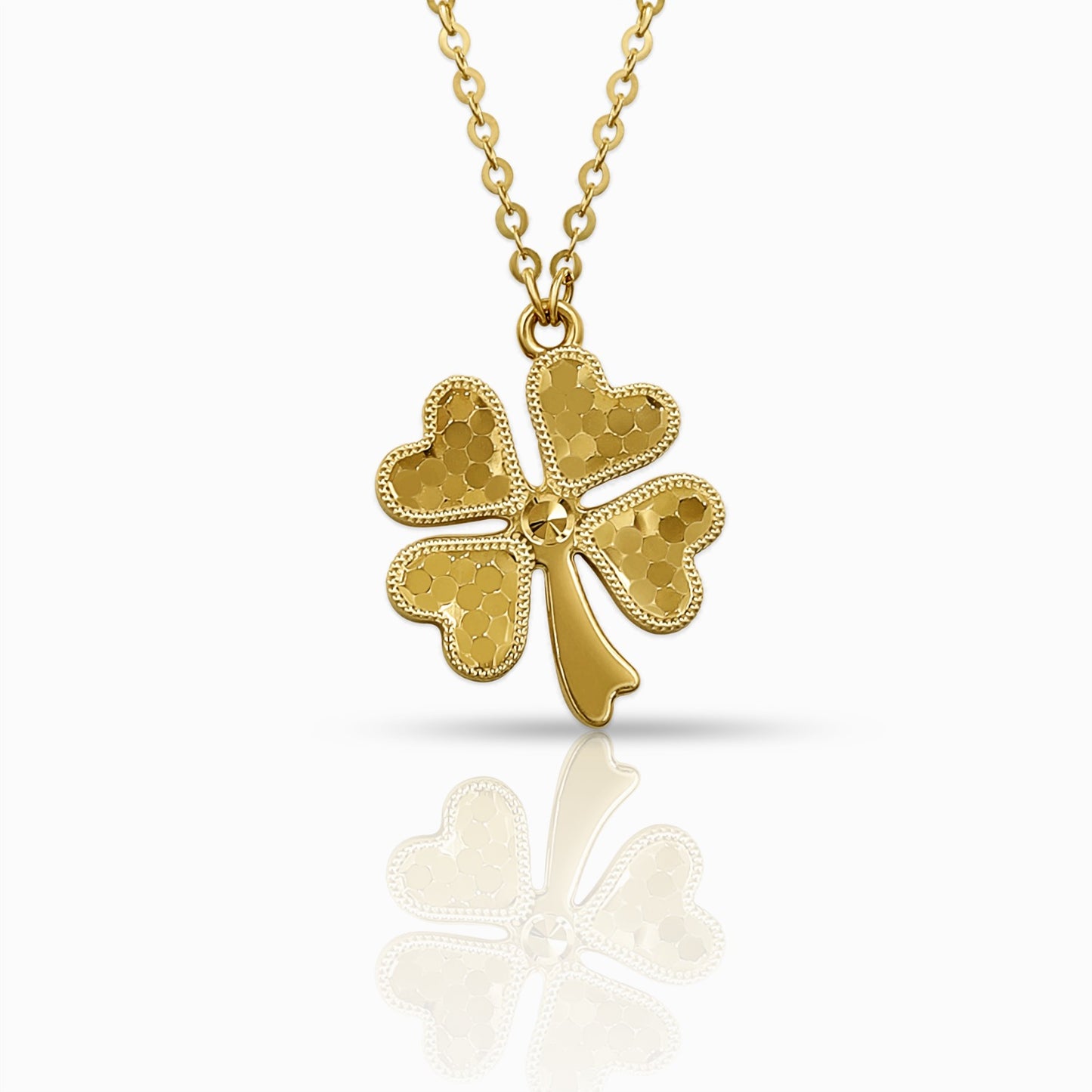 Textured Four-Leaf Clover 18K Yellow Gold Pendant Necklace