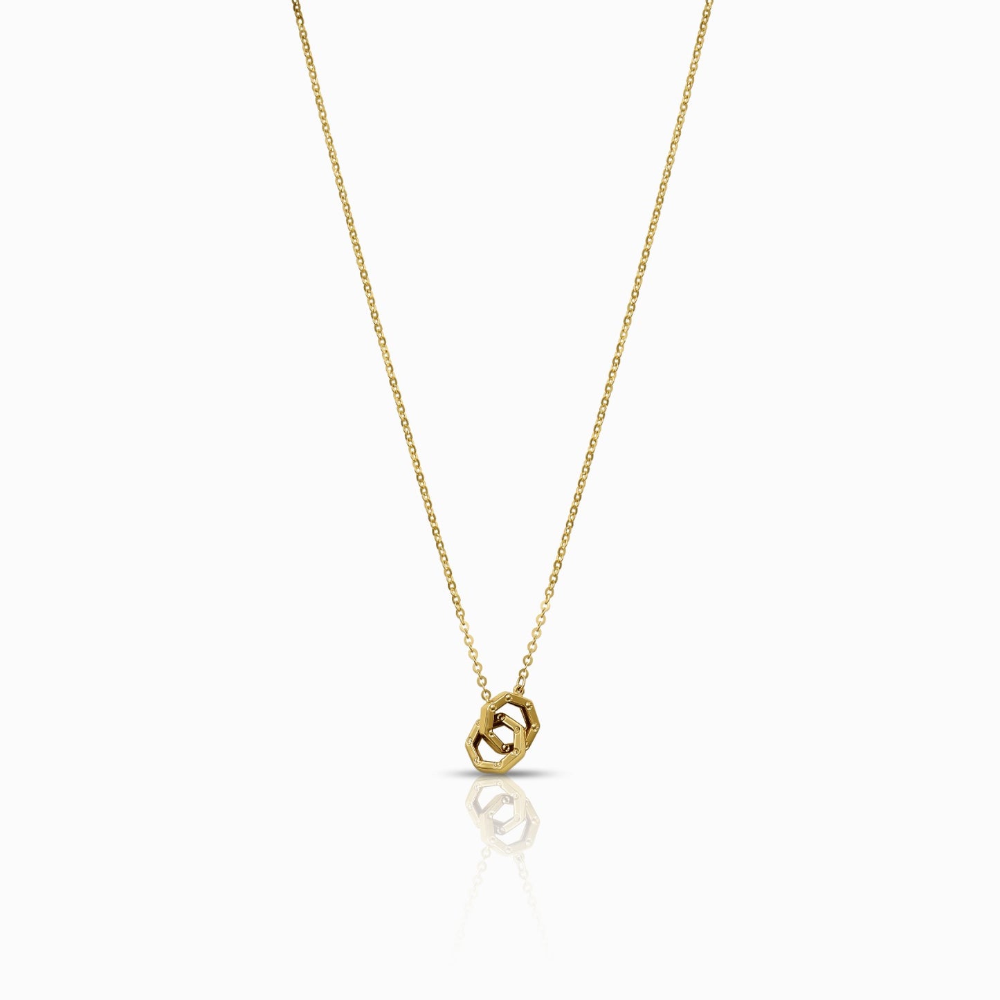 Textured Interlocking Hexagon 18K Yellow Gold Pendant Necklace