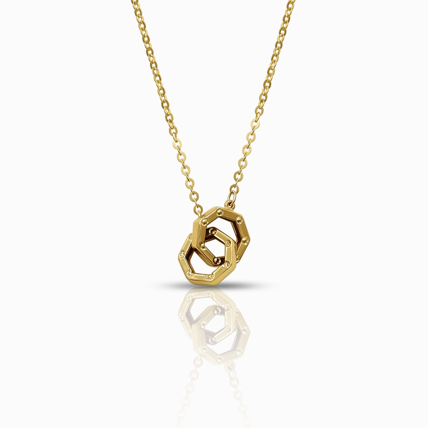 Textured Interlocking Hexagon 18K Yellow Gold Pendant Necklace