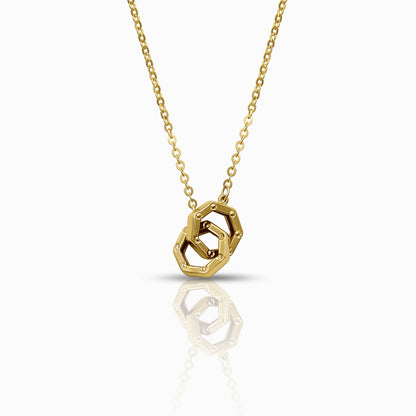 Textured Interlocking Hexagon 18K Yellow Gold Pendant Necklace