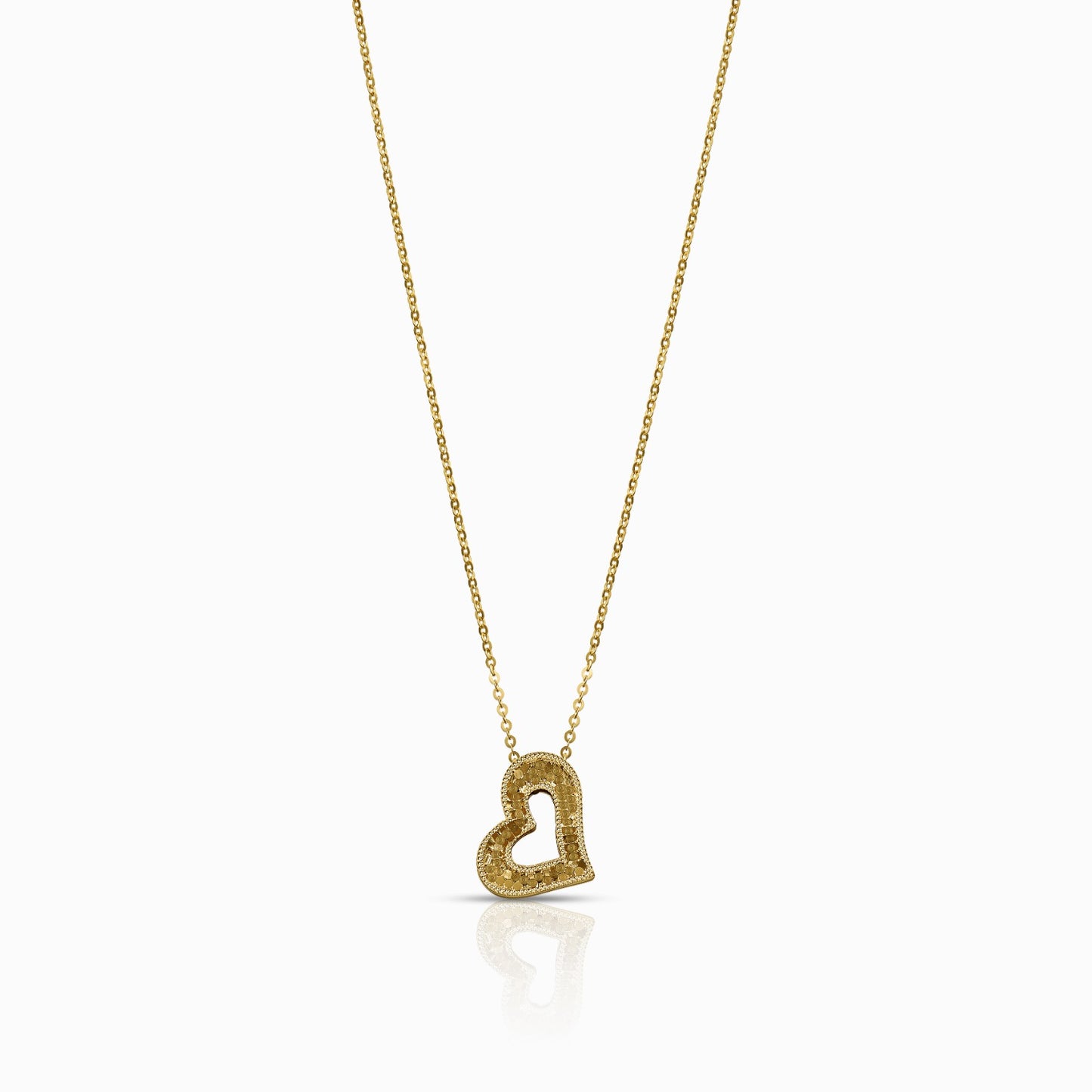 Textured Heart Silhouette 18K Yellow Gold Pendant Necklace