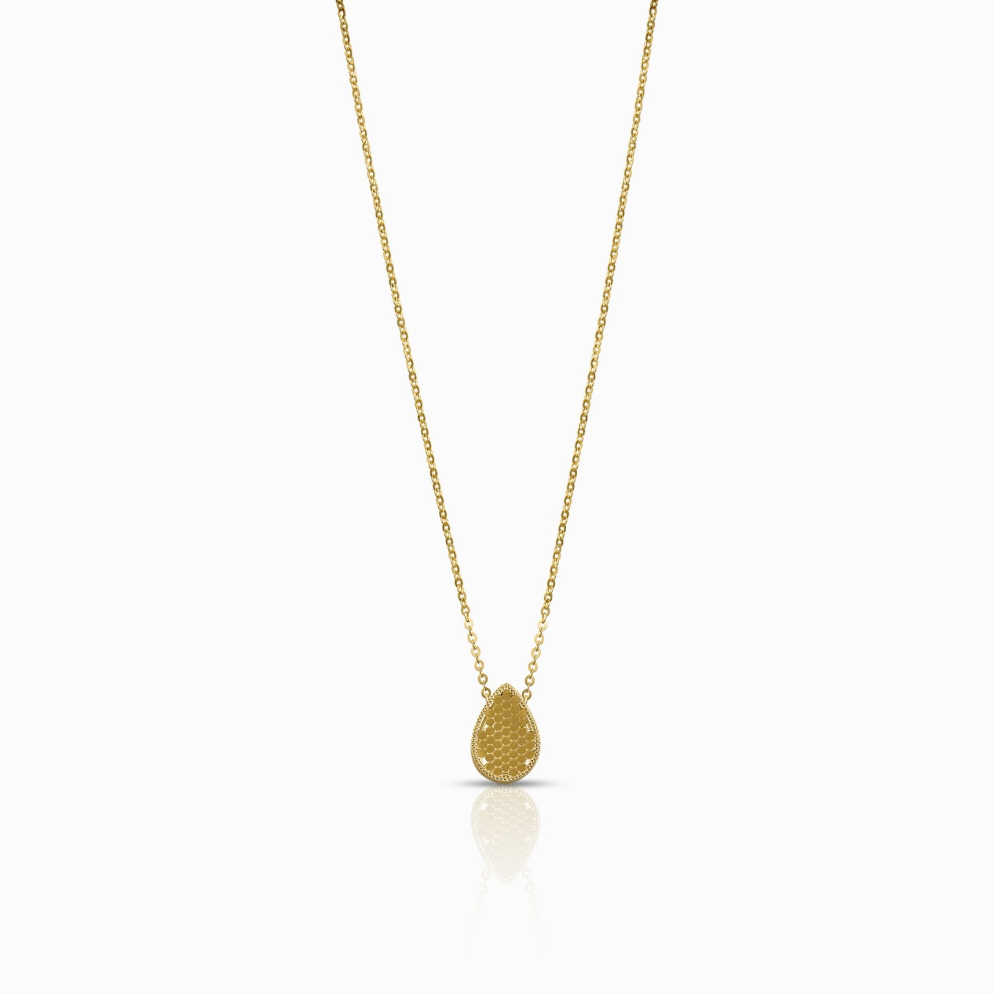 Textured Pear-Drop Silhouette 18K Yellow Gold Pendant Necklace