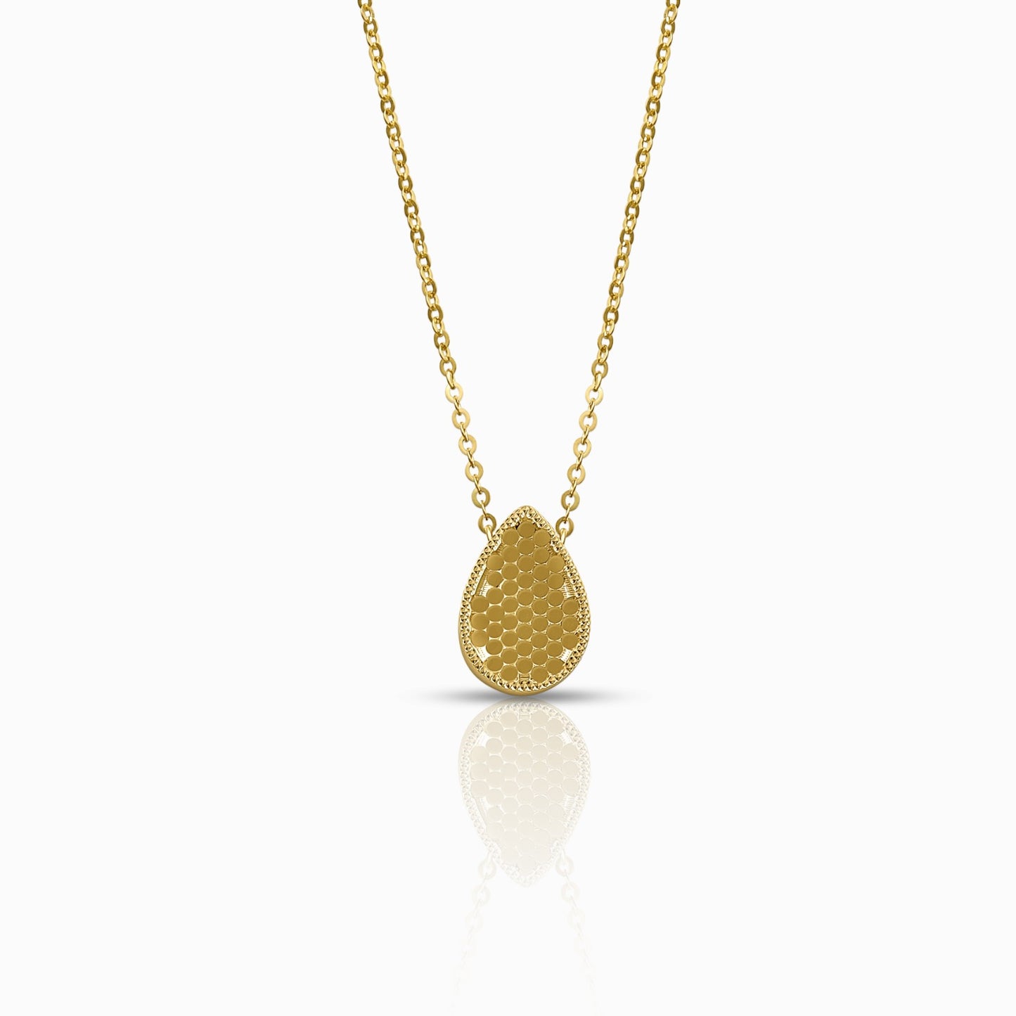 Textured Pear-Drop Silhouette 18K Yellow Gold Pendant Necklace