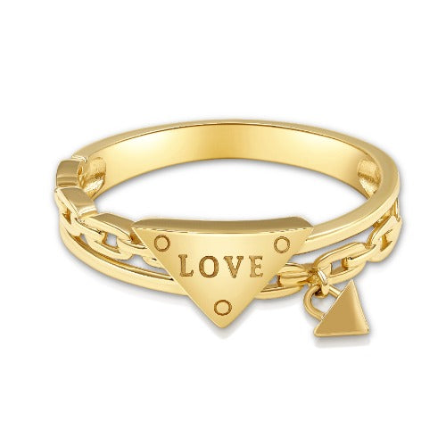 Modern LOVE 18K Yellow Gold Chain Ring with Charm