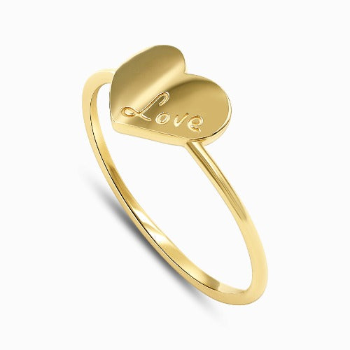Engraved Love Heart 18K Yellow Gold Stackable Ring