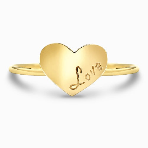 Engraved Love Heart 18K Yellow Gold Stackable Ring