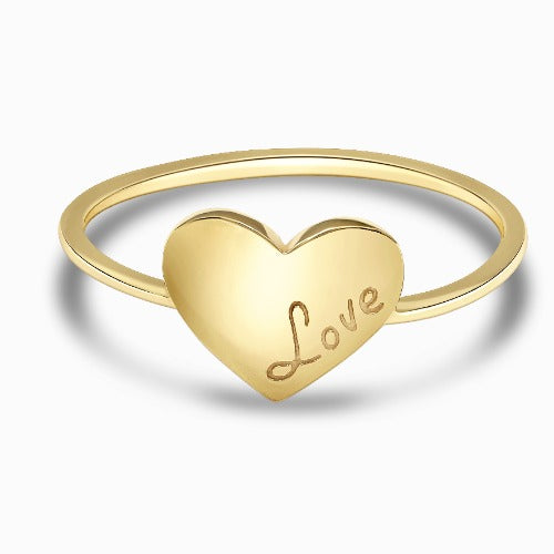 Engraved Love Heart 18K Yellow Gold Stackable Ring