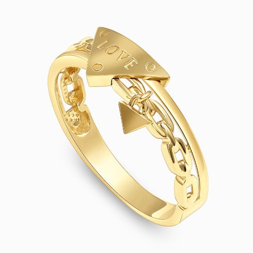 Modern LOVE 18K Yellow Gold Chain Ring with Charm
