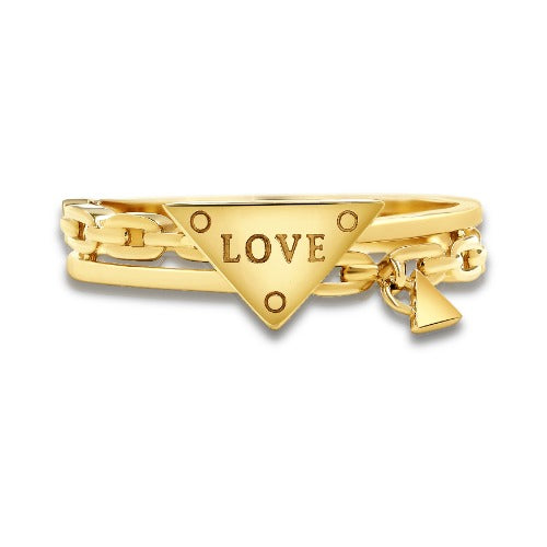Modern LOVE 18K Yellow Gold Chain Ring with Charm