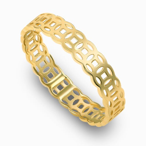 Intricate Cut-Out 18K Yellow Gold Wide Band Ring