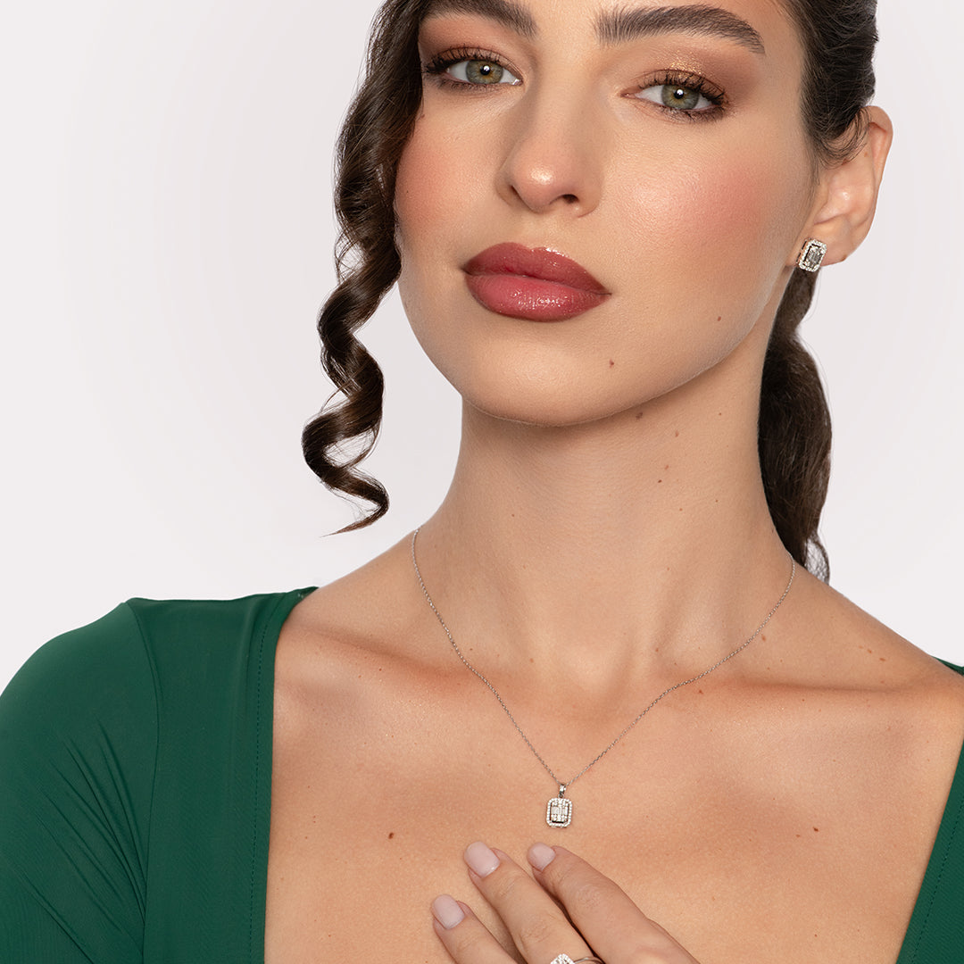 Mirage 1 Ct Look Emerald Cut Diamond Pendant in 18K White Gold