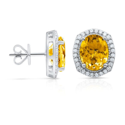 Honeylight Citrine Diamond Halo Earrings