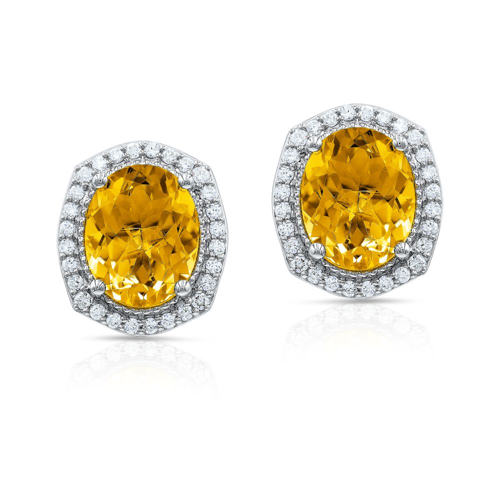 Honeylight Citrine Diamond Halo Earrings